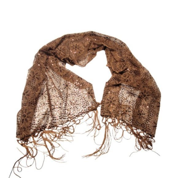 Brown Sequin Evening Wedding Formal Scarf with Tassels - NEW - Picture 4 of 4